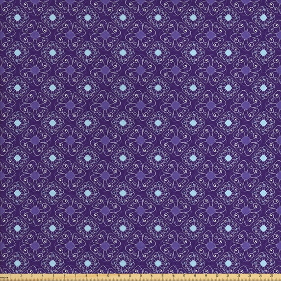 Geometric Fabric by the Yard, Illustration of Ornamental Repeated Designs with Lines, Decorative Upholstery Fabric for Chairs & Home Accents, Quartz Pale Blue by Ambesonne