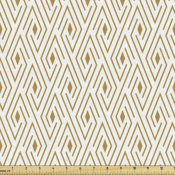 Geometric Fabric by the Yard, Labyrinth Maze Style Abstract Pastel Colored Vortex Rhombus Diamond Shapes, Decorative Upholstery Fabric for Chairs & Home Accents, Pale Coffee White by Ambesonne