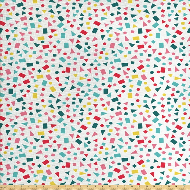 Ambesonne Geometric Fabric by the Yard Upholstery, Scattered Colorful Shapes, 10 Yards, White Multicolor