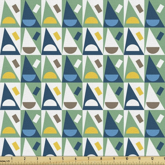 Ambesonne Geometric Fabric by the Yard Upholstery, Funky Shapes Cartoon Art, 10 Yards, Multicolor