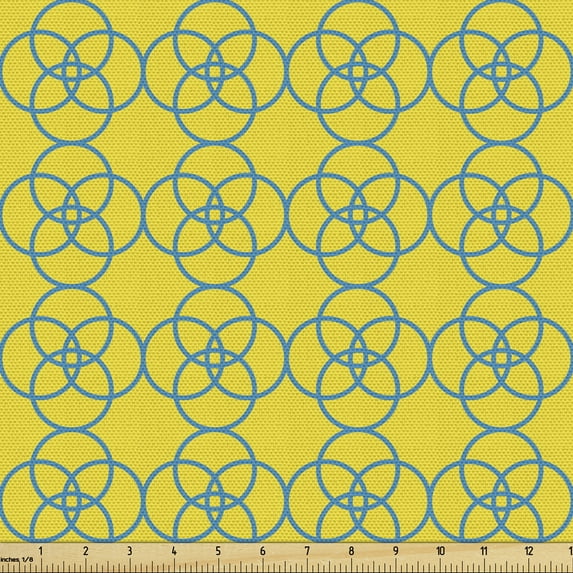 Ambesonne Geometric Fabric by the Yard Upholstery, Modern Circles Chains Art, 5 Yards, Mustard Sea Blue