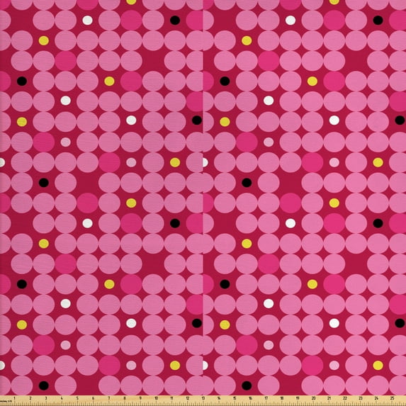 Ambesonne Geometric Fabric by the Yard Upholstery, Modern Feminine Rounds, 2 Yards, Raspberry Pink