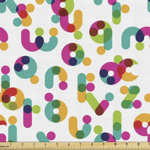 Ambesonne Geometric Fabric by the Yard Upholstery, Colorful Latin Letters, 5 Yards, Multicolor
