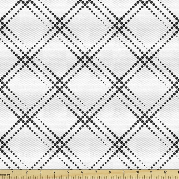 Ambesonne Geometric Fabric by the Yard Upholstery, Dotted Diamond Pattern, 5 Yards, White Black