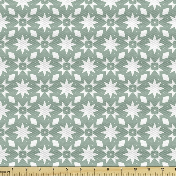Ambesonne Geometric Fabric by the Yard Upholstery, Abstract Starry Ornaments, 1 Yard, Pale Teal and White