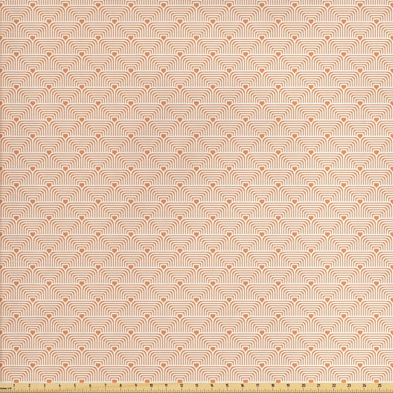Geometric Fabric by the Yard, Monochrome Geometric Shapes Scale Design Modern Style Illustration Creative, Upholstery Fabric for Dining Chairs Home Decor Accents, Orange and White by Ambesonne