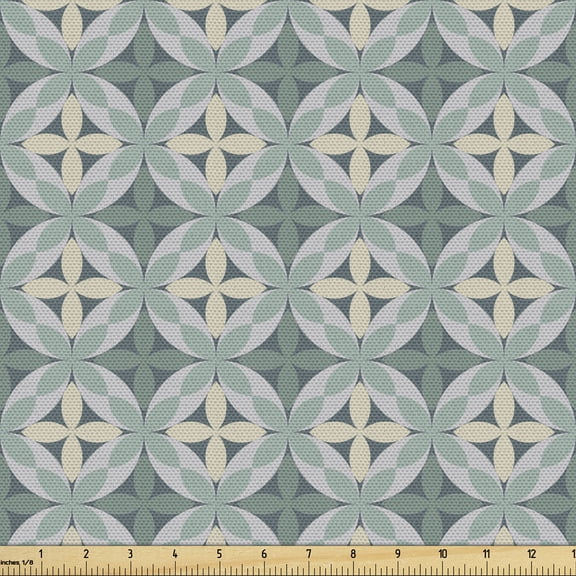 Geometric Fabric by the Yard, Mosaic Art Style Circular Motifs Inner Leaf Boho Vintage Medieval, Upholstery Fabric for Dining Chairs Home Decor Accents, Pale Mauve Almond Green by Ambesonne