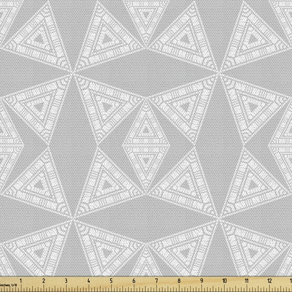 Geometric Fabric by the Yard, Muted Toned Illustration of Concentric Triangles in Greyscale Color Tones, Decorative Upholstery Fabric for Sofas and Home Accents, Pale Taupe Pearl by Ambesonne