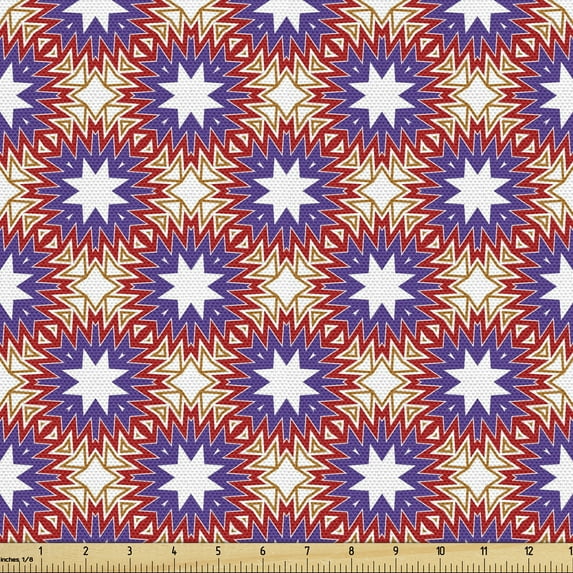 Ambesonne Geometric Fabric by the Yard Upholstery, Stars with Zigzag Lines, 5 Yards, Blue Violet Blue Violet