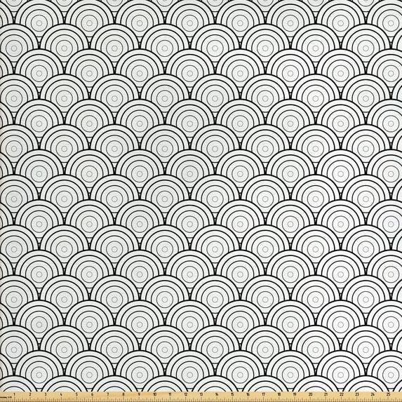 Ambesonne Geometric Fabric by the Yard Upholstery, Oriental Moroccan, 2 Yards, Black and White