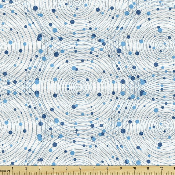 Ambesonne Geometric Fabric by the Yard Upholstery, Overlapping Circles Art, 5 Yards, Sky Blue and Night Blue