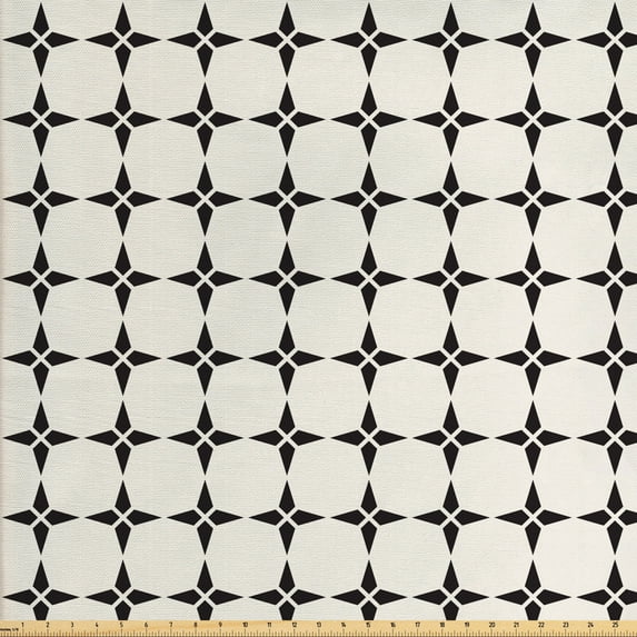 Geometric Fabric by the Yard, Pattern Star Shapes Contemporary Style Modern Design, Decorative Upholstery Fabric for Sofas and Home Accents, Charcoal Grey and Ivory by Ambesonne