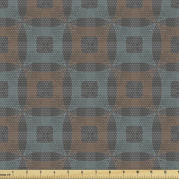 Ambesonne Geometric Fabric by the Yard Upholstery, Abstract Squares Motifs, 3 Yards, Dark Grey and Multicolor