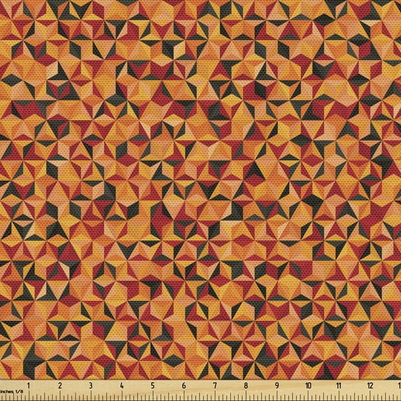 Geometric Fabric by the Yard, Polygon Triangles in Tangerine Tones Forming Abstract Shapes, Decorative Upholstery Fabric for Sofas and Home Accents, Orange Paprika Charcoal Grey by Ambesonne