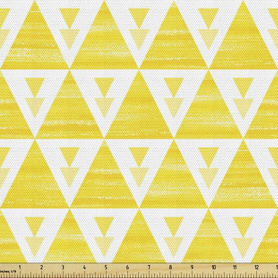 Ambesonne Geometric Fabric by the Yard Upholstery, Summer Tone Triangles, 3 Yards, Yellow and White