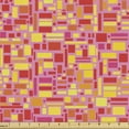 thumbnail image 1 of Geometric Fabric by the Yard, Rectangular Shapes and Background Designed in Warm Tones Illustration, Decorative Upholstery Fabric for Sofas and Home Accents, Pink Vermilion Yellow by Ambesonne, 1 of 5