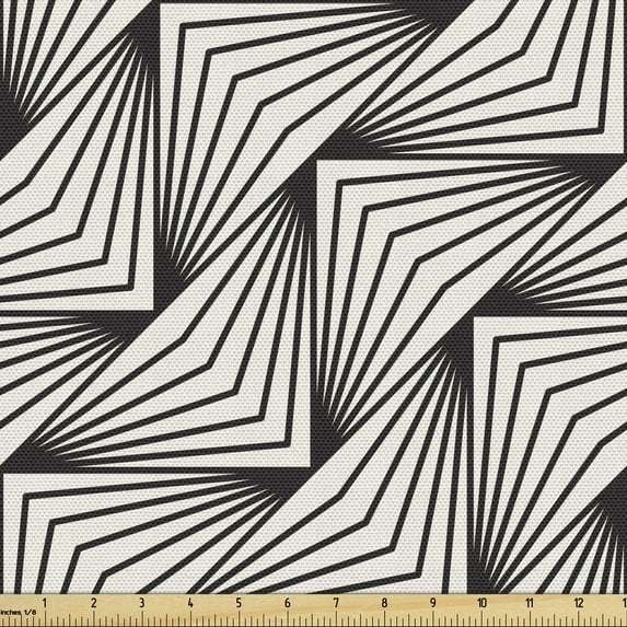 Ambesonne Geometric Fabric by the Yard Upholstery, Bohemian Effects Forms, 2 Yards, Ivory and Charcoal Grey