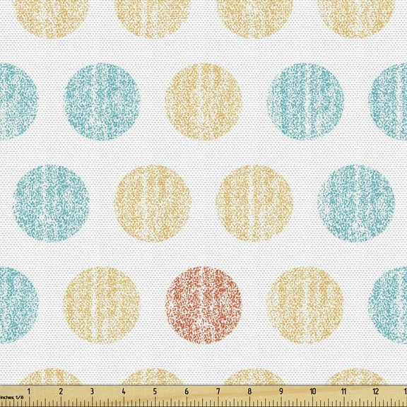 Geometric Fabric by the Yard, Retro Inspired Pattern with Grunge Paint Rounds, Upholstery Fabric for Dining Chairs Home Decor Accents, 1 Yard, Multicolor by Ambesonne