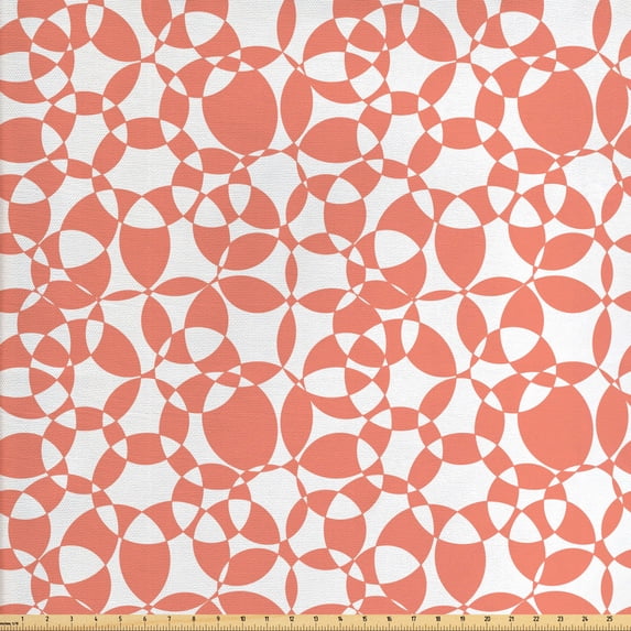 Geometric Fabric by the Yard, Retro Inspired Repetitive Pattern with Nested Pastel Rounds Print, Upholstery Fabric for Dining Chairs Home Decor Accents, Salmon and White by Ambesonne