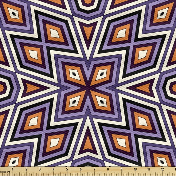 Ambesonne Geometric Fabric by the Yard Upholstery, Retro Mesh Composition, 1 Yard, Orange Lavender