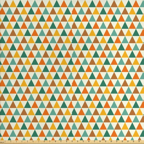 Ambesonne Geometric Fabric by the Yard Upholstery, Repeating Retro Triangles, 5 Yards, Multicolor
