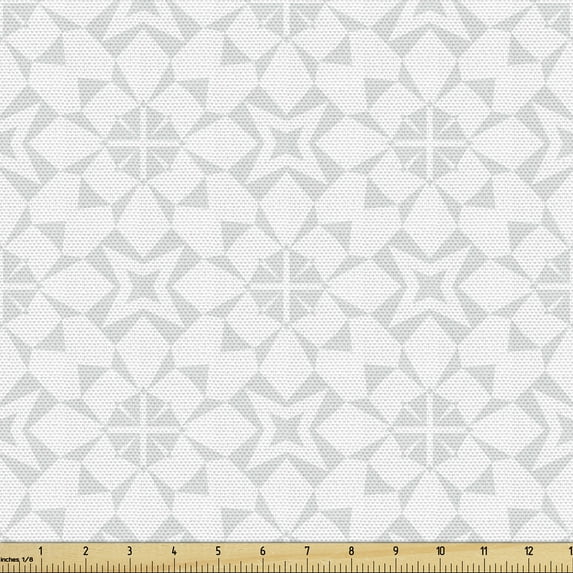 Ambesonne Geometric Fabric by the Yard Upholstery, Soft Motif in Mutes Tones, 1 Yard, Pale Grey White