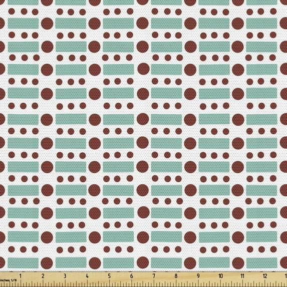 Geometric Fabric by the Yard Upholstery, Abstract Circles and Rectangular on a Plain Background, Decorative Fabric for DIY and Home Accents, Pale Teal Dark Rust by Ambesonne