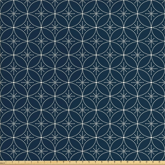 Ambesonne Geometric Fabric by the Yard Upholstery, Abstract Dots Flowers, 2 Yards, Dark Blue Cream