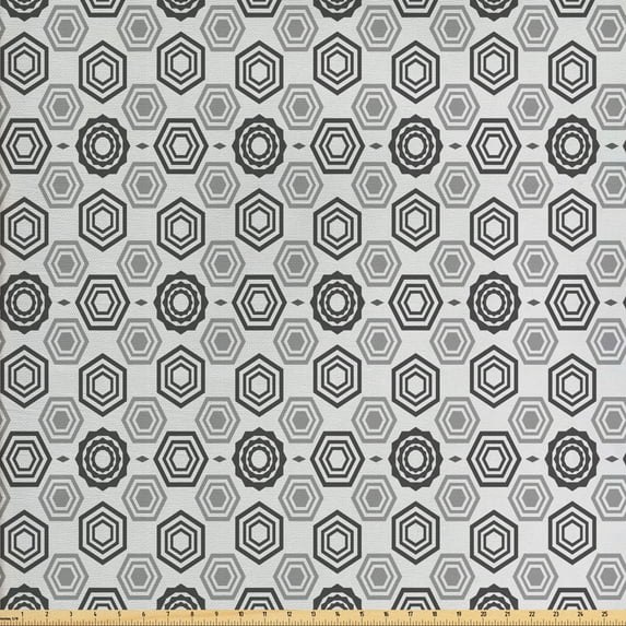 Ambesonne Geometric Fabric by the Yard Upholstery, Abstract Hexagons, 5 Yards, Grey Pale Grey