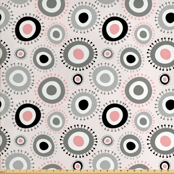Ambesonne Geometric Fabric by the Yard Upholstery, Circlular Doodles, 10 Yards, Grey Pale Pink White