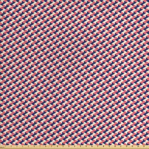 Ambesonne Geometric Fabric by the Yard Upholstery, Mosaic Grid Pattern, 3 Yards, Dark Coral Navy Blue
