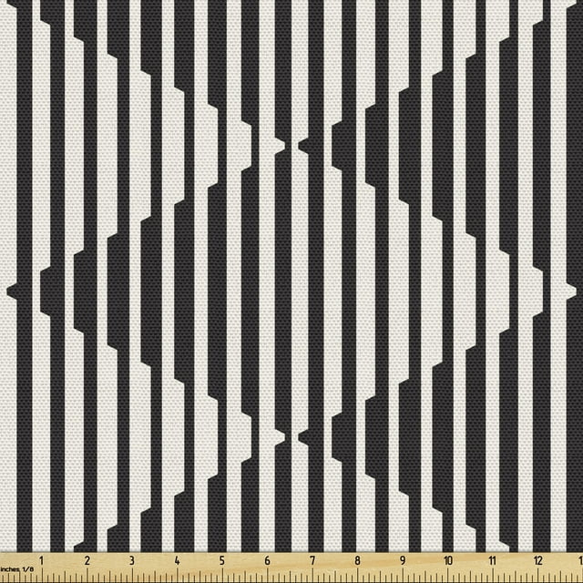 Ambesonne Geometric Fabric by the Yard Upholstery, Monochrome Vertical Art, 3 Yards, Dark Grey White