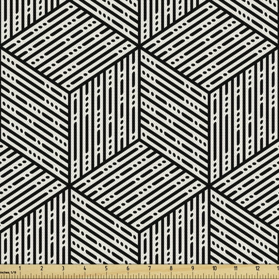Ambesonne Geometric Fabric by the Yard Upholstery, Cubic Forms Abstract Art, 2 Yards, Charcoal Grey and Ivory