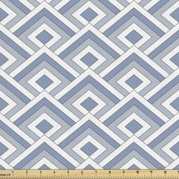 Ambesonne Modern Fabric by the Yard Upholstery, Diagonal Nested Squares, 1 Yard, Slate Blue Blue White