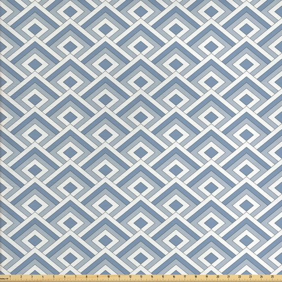 Ambesonne Modern Fabric by the Yard Upholstery, Diagonal Nested Squares, 3 Yards, Slate Blue Blue White