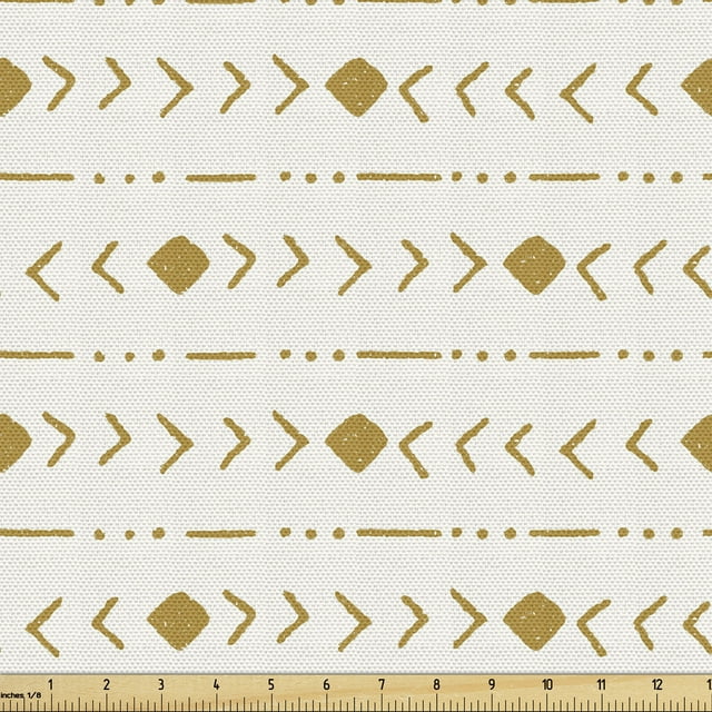 Ambesonne Geometric Fabric by the Yard Upholstery, Tribal Style Shapes Art, 10 Yards, Ivory and Pale Coffee