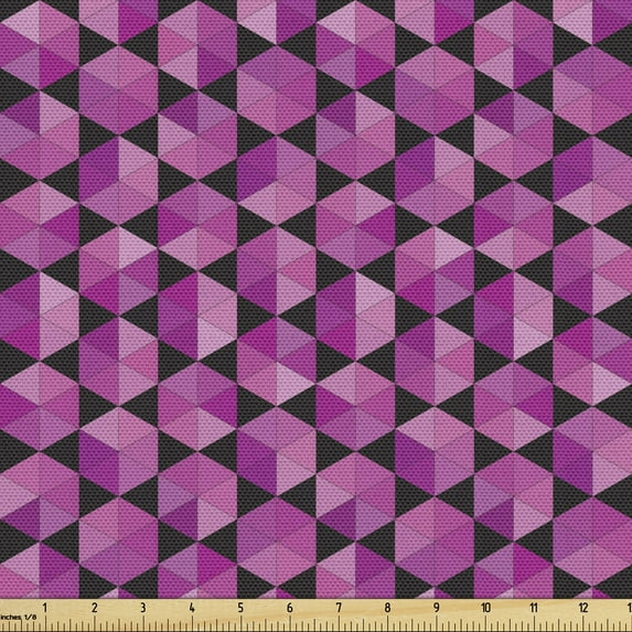 Geometric Fabric by the Yard Upholstery, Hexagons in Warm Tones Modern Fractal Triangles Forming Diagonal Fashion, Decorative Fabric for DIY and Home Accents, Dark Magenta Black by Ambesonne