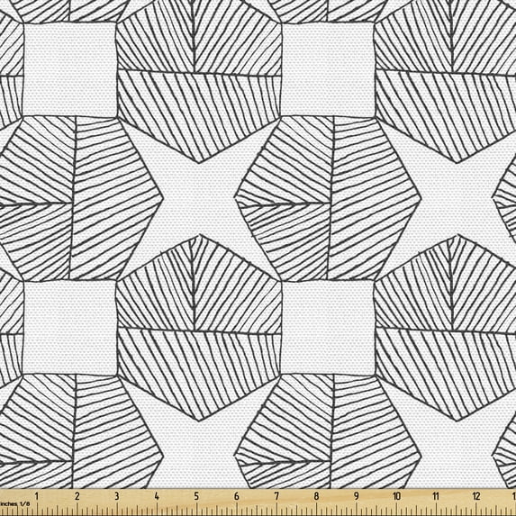 Ambesonne Geometric Fabric by the Yard Upholstery, Squares Stars and Streaks, 3 Yards, Dark Grey and White