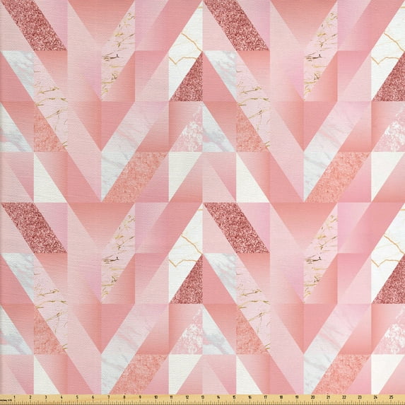 Ambesonne Geometric Fabric by the Yard Upholstery, Pastel Modern Ornaments, 5 Yards, Pale Pink Rose and Blush