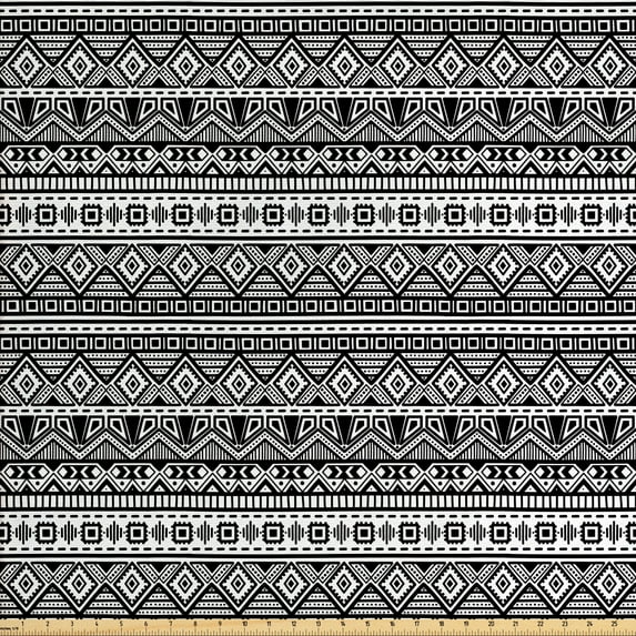 Ambesonne Geometric Fabric by the Yard Upholstery, Monotone Shapes Zigzags, 2 Yards, Charcoal Grey and White