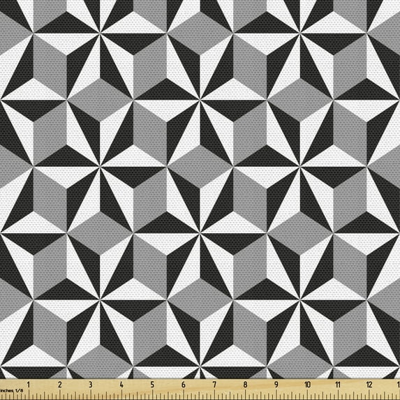 Ambesonne Geometric Fabric by the Yard Upholstery, Optical Hexagon Stars, 10 Yards, Grey and White