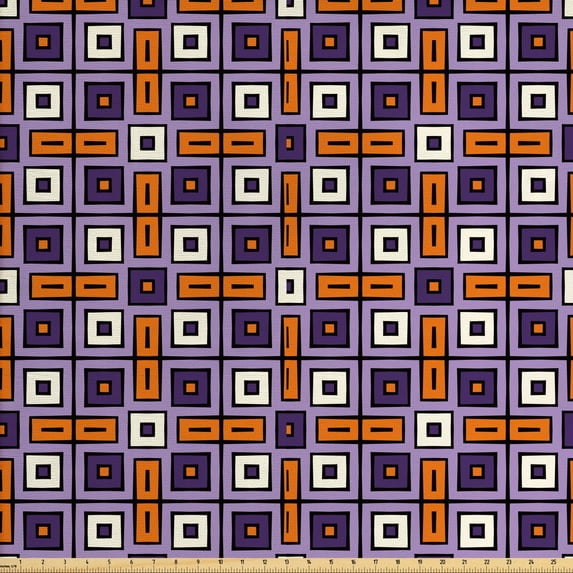 Ambesonne Geometric Fabric by the Yard Upholstery, Retro 70's Abstract Art, 10 Yards, Quartz and Orange