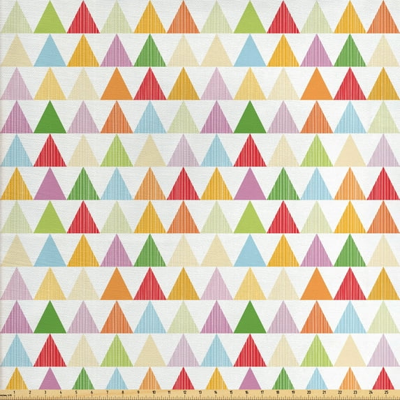 Geometric Fabric by the Yard Upholstery, Repeated Pattern of Colorful Triangle Shapes Modernistic Repetition Art Print, Decorative Fabric for DIY and Home Accents, Multicolor by Ambesonne