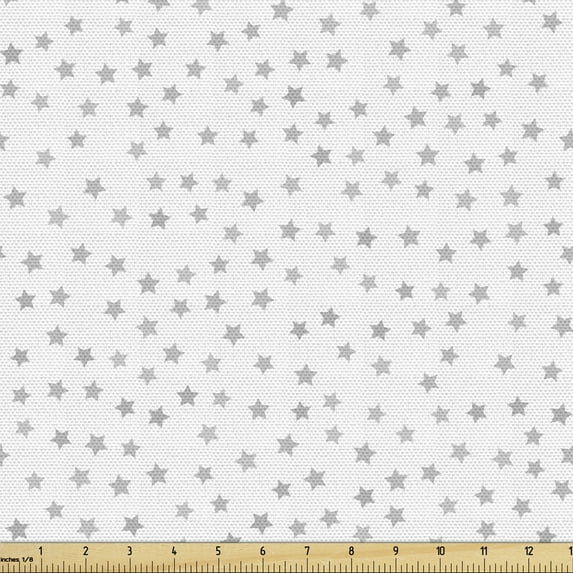 Ambesonne Geometric Fabric by the Yard Upholstery, Five-Pointed Star Shapes, 5 Yards, Grey and White