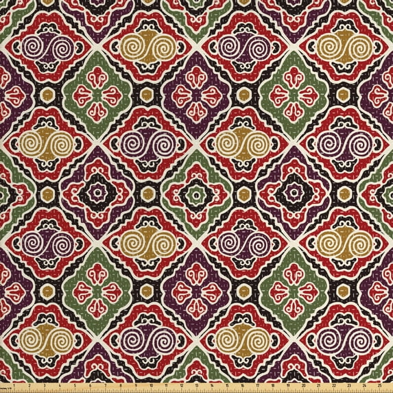 Ambesonne Geometric Fabric by the Yard Upholstery, Japanese Chevron, 2 Yards, Multicolor