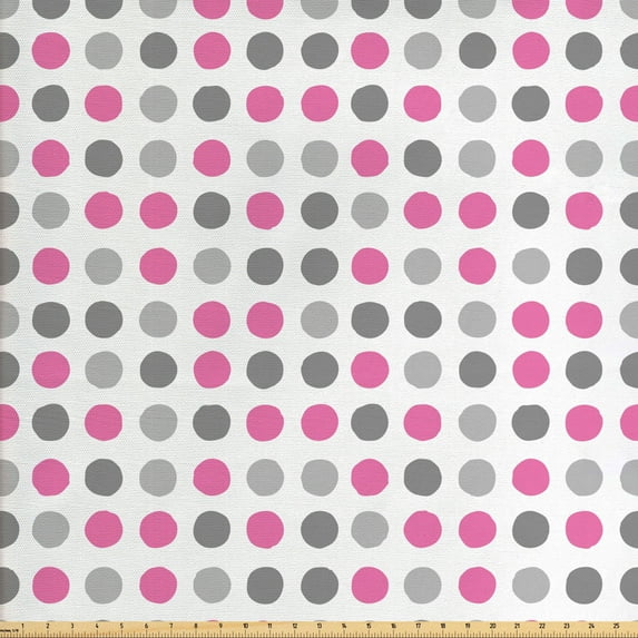 Ambesonne Geometric Fabric by the Yard Upholstery, Polka Dots Motifs, 10 Yards, White Grey Pink