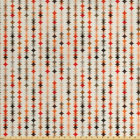 Ambesonne Geometric Fabric by the Yard Upholstery, Vintage Oval Pattern, 2 Yards, Orange Peach Red