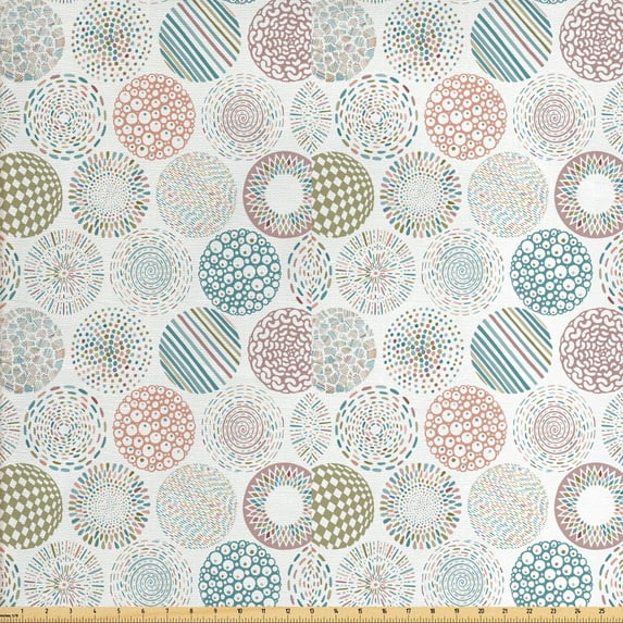 Ambesonne Geometric Fabric by the Yard Upholstery, Bohemian Circular Motifs, 5 Yards, Pale Salmon Cadet Blue