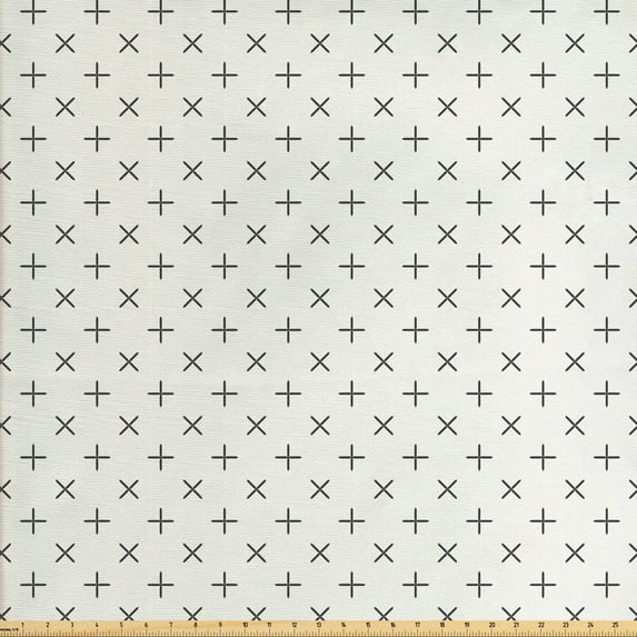 Geometric Fabric by the Yard, Vintage Classic with Floral Like on the Pale Grey Backdrop Nature Image, Decorative Upholstery Fabric for Chairs & Home Accents, Grey Beige by Ambesonne
