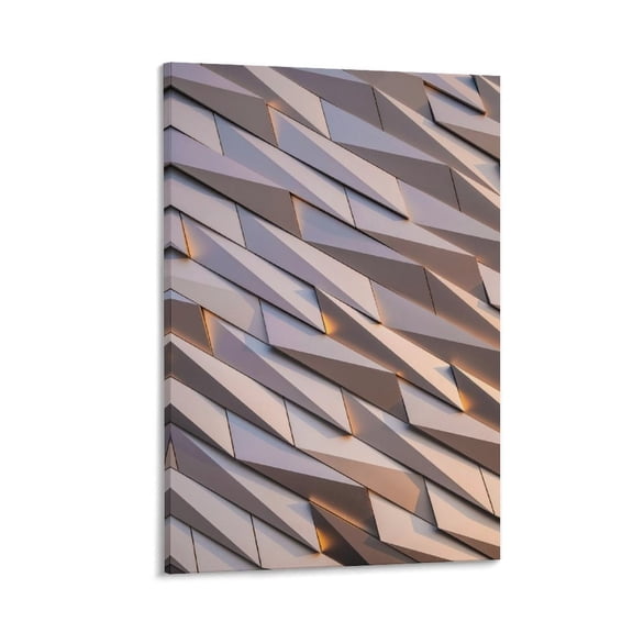 Geometric Facade, Metallic Panels, Framed Canvas Art, 12x8 in